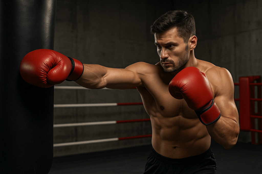 homme faisant de la boxe avec des gants de boxe rouge